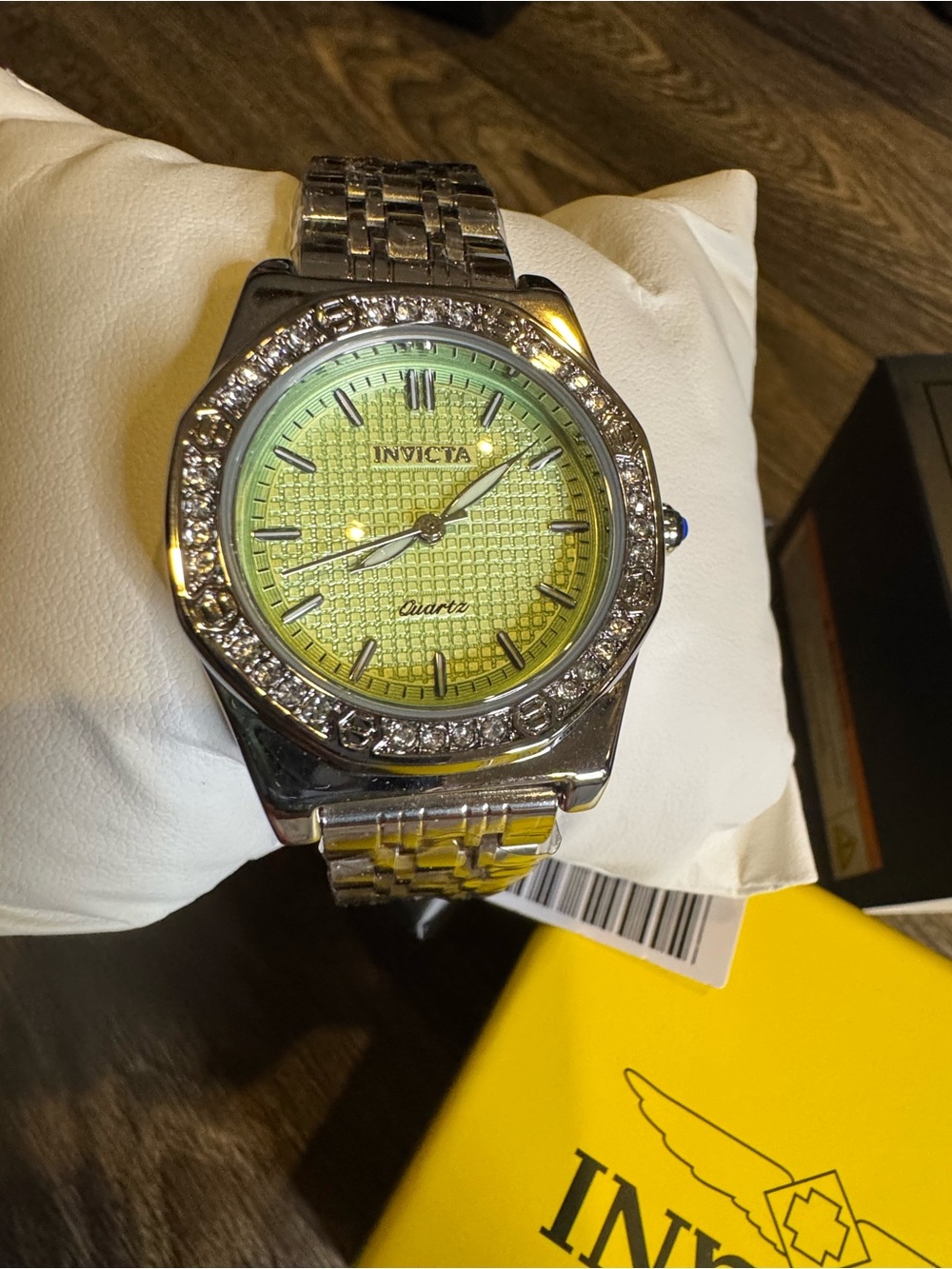 Invicta Silver Watch with Lime-Green Dial and Crystal Bezel 33mm